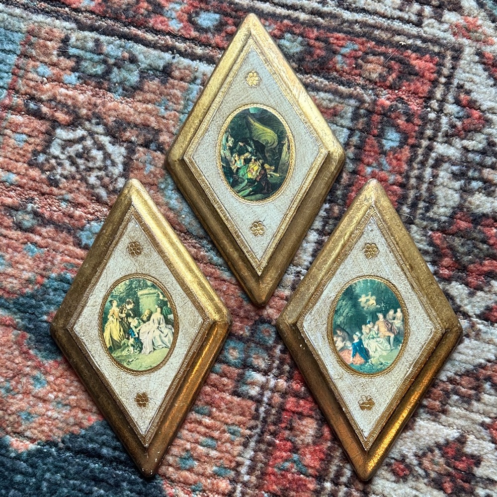 3 Diamond shaped Wooden Florentine Italian Wall Hangings